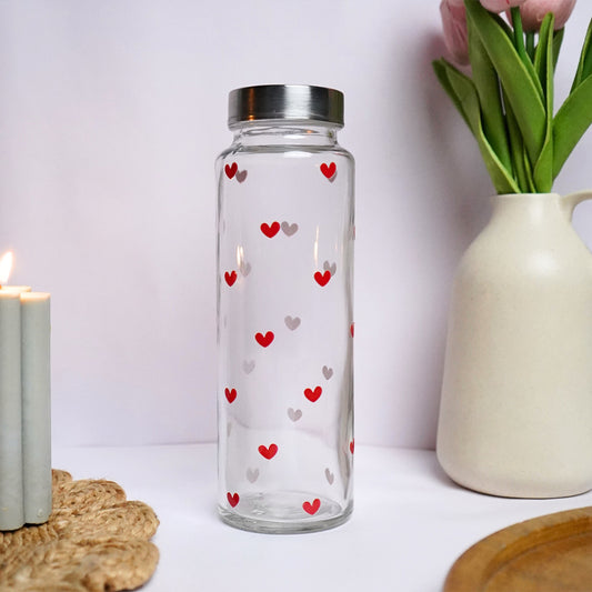 Red Hearts Glass Bottle 500ML