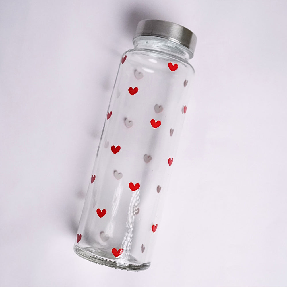 Red Hearts Glass Bottle 500ML
