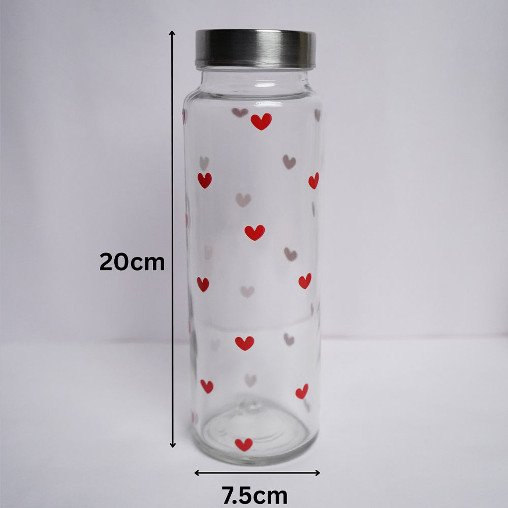 Red Hearts Glass Bottle 500ML