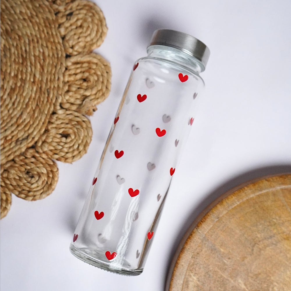 Red Hearts Glass Bottle 500ML