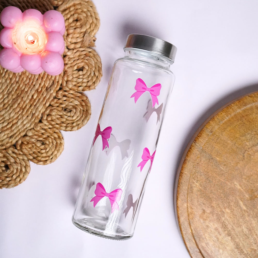 Pink Bow Glass Bottle 500ML