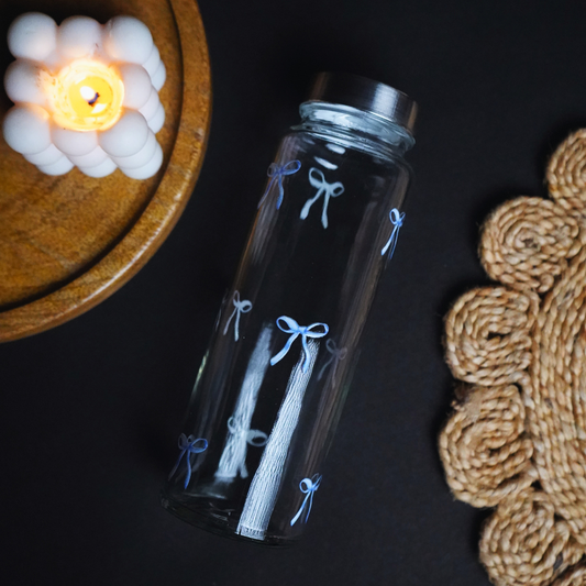 Pookie Bow Blue Glass Bottle 500ML