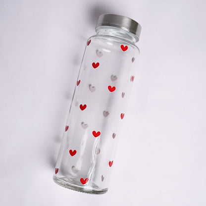 Red Hearts Glass Bottle 500ML