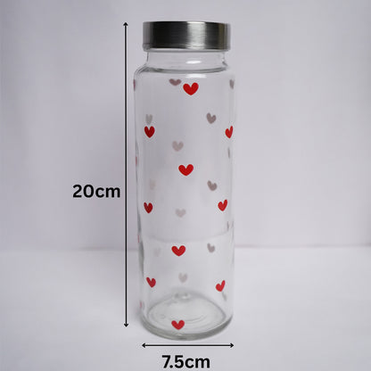 Red Hearts Glass Bottle 500ML
