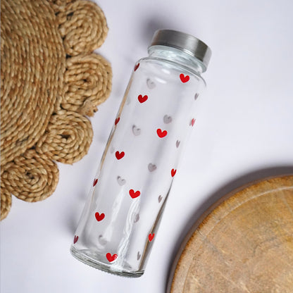 Red Hearts Glass Bottle 500ML
