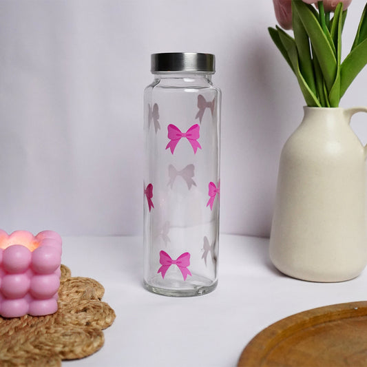 Pink Bow Glass Bottle 500ML
