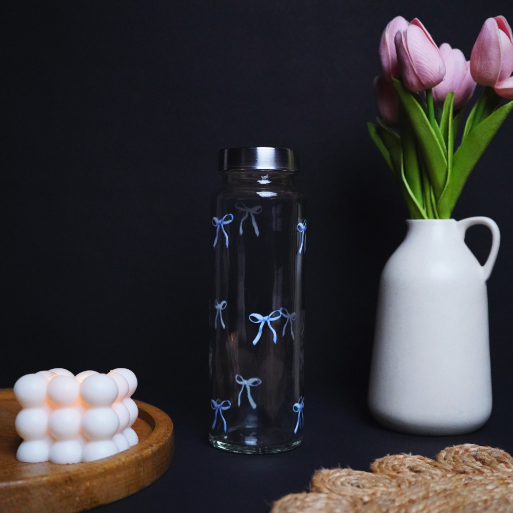 Pookie Bow Blue Glass Bottle 500ML