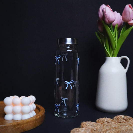 Pookie Bow Blue Glass Bottle 500ML