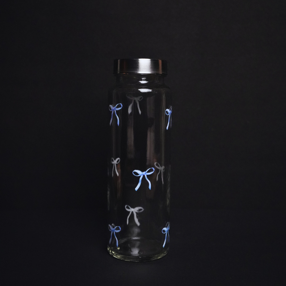Pookie Bow Blue Glass Bottle 500ML