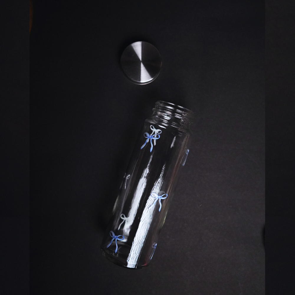 Pookie Bow Blue Glass Bottle 500ML
