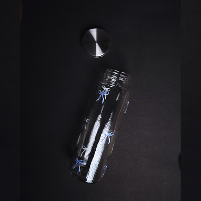 Pookie Bow Blue Glass Bottle 500ML