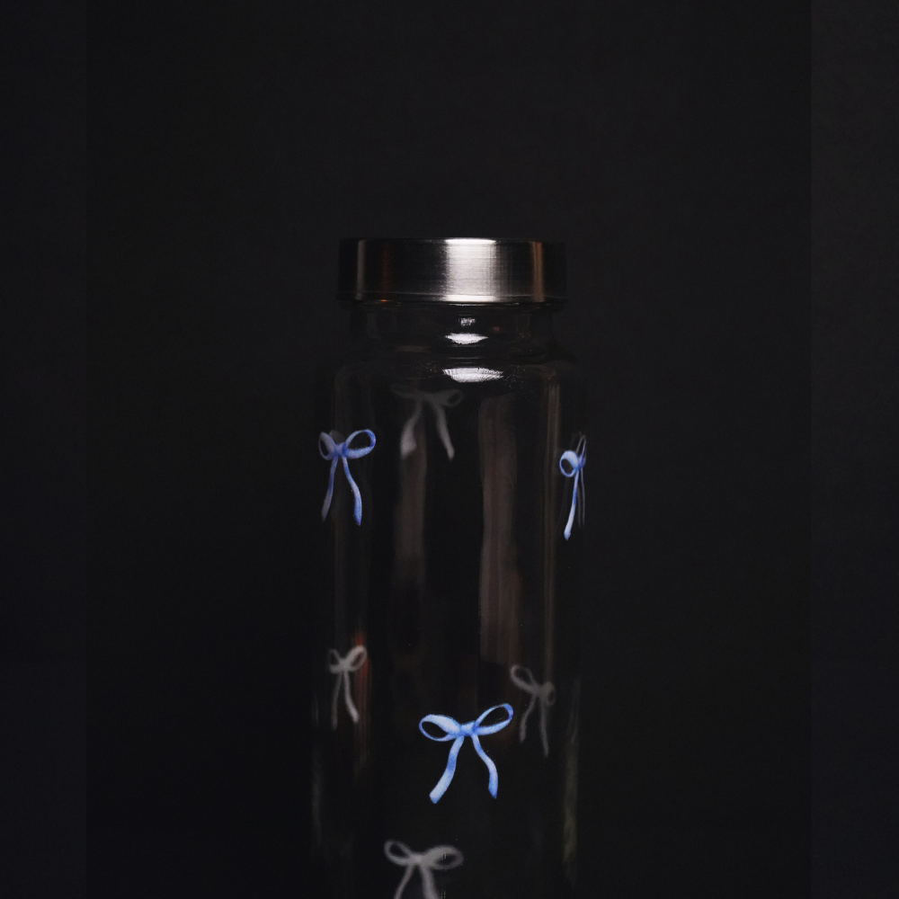 Pookie Bow Blue Glass Bottle 500ML